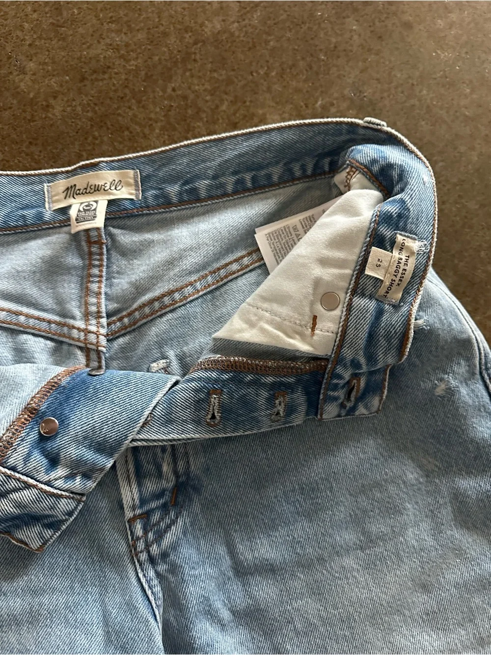 Madewell Essex Long Baggy Shorts Light Blue Distressed Denim Shorts